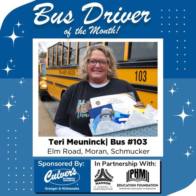 We're happy to introduce P-H-M bus driver Teri Meuninck as the Culver's Bus Driver of the Month for November 2025! 🚍🏅Thank you to Culver's and the @phmeducationfoundation for being valued partners in making this award possible! #PHMExcellence